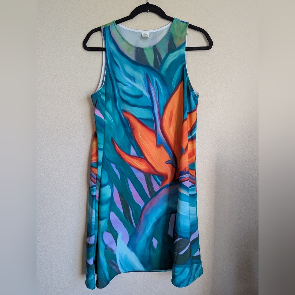 Vibrant Sleeveless Dress with Floral Design Size S